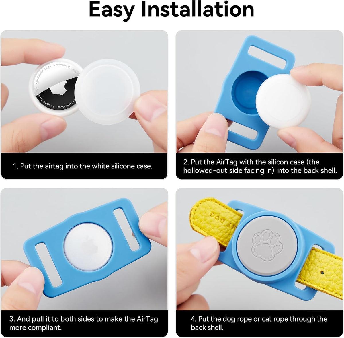 GOCII for Airtag Dog Collar Holder 2 Pack,Waterproof Dog Collar Holder for Apple AirTag(Gen 1 & 2),Silicone Air Tags Case for Dog Collars(Blue & Gray)