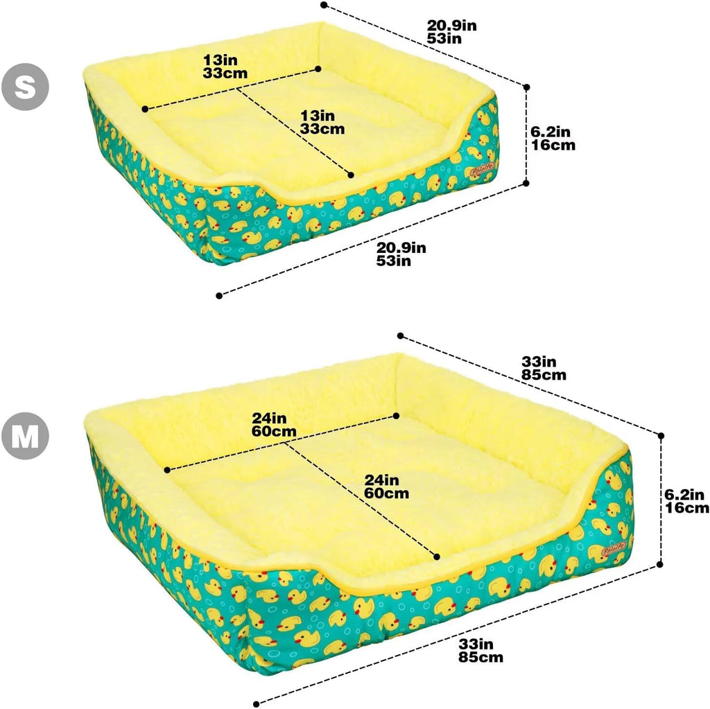 Rectangle Washable Dog Bed for Large, Medium & Small Dogs – Soft Calming Puppy Beds, Durable Warm Pet Sofa with Non-Slip Bottom for Indoor Use.Yellow S Size (18.9"x18.9"x6.3")