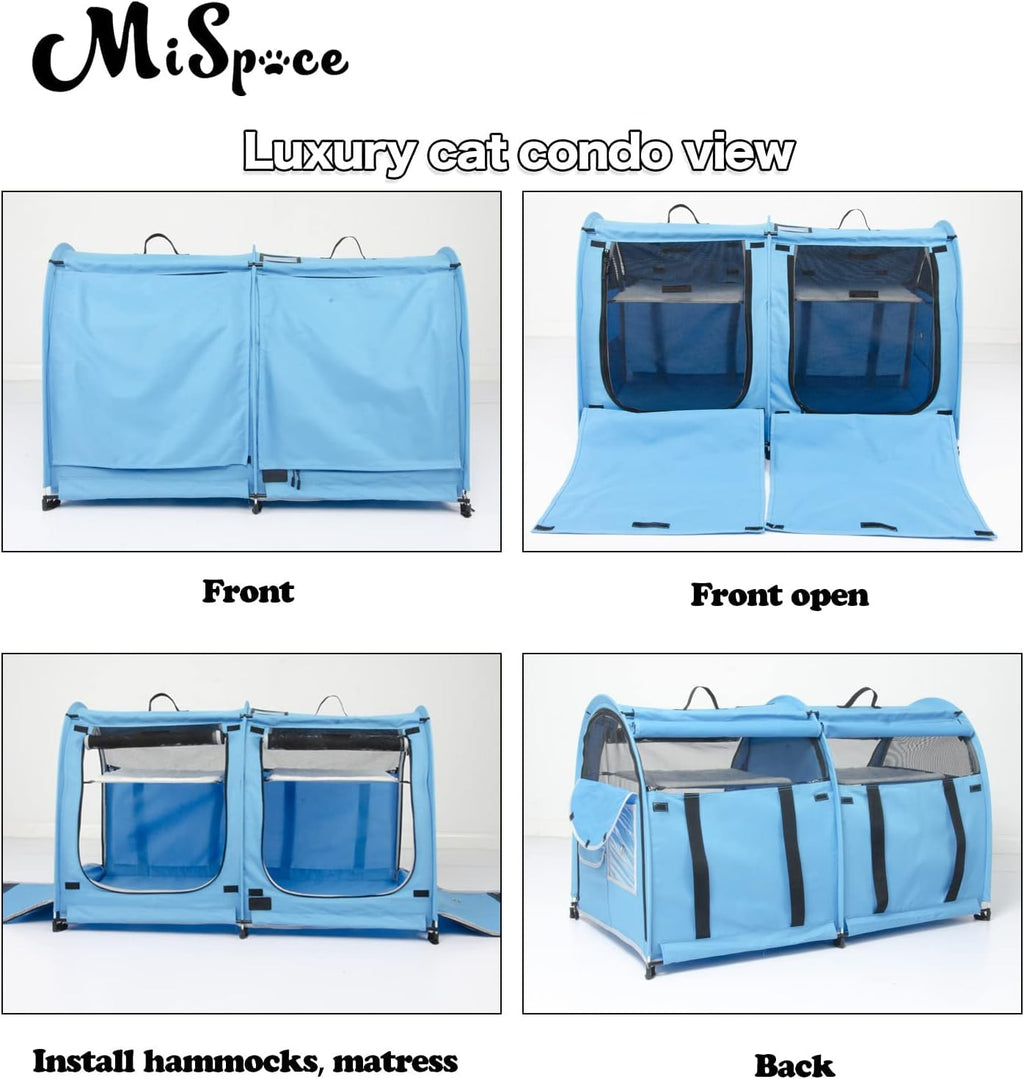 Mispace Portable Double Pet Carriers for Cats Collapsible Cat Condo for Car Travel Pet Kennel Show Cages with Portable Carry Bag Hammocks Mats and Litter Box