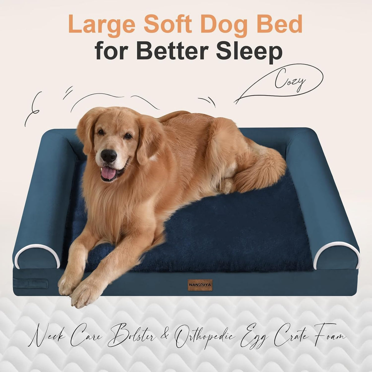 NANUYA Orthopedic Dog Bed for Small Dogs, 24 x 16 Inch, Navy Blue