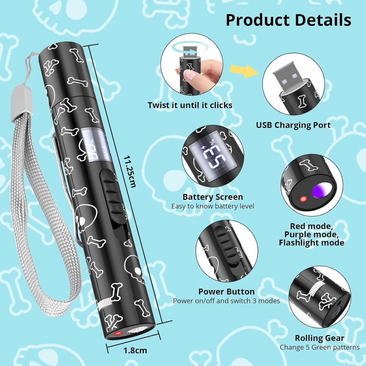 Waputne Cat Toy, Battery Level Display,Rechargeable, 7 Adjustable Patterns