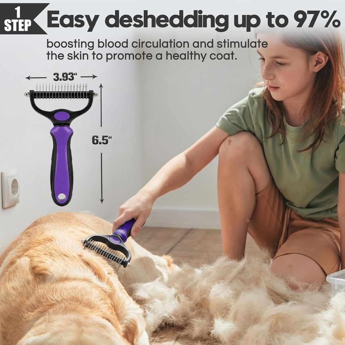 Bonteck Dog Slicker Brush for Dogs Grooming Kit 5PCS Long Haired Doodles | Goldendoodles Poodles, Skin Friendly Deshedding, Comb and Rake, Removes Undercoat, Professional Detangling, Large, Purple