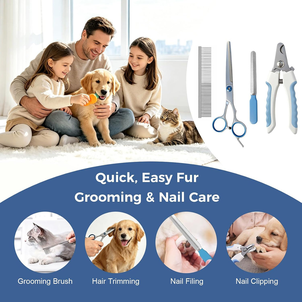 11 Piece Dog Grooming Kit - Hair, Nail, Massage Bath Supplies For Pets Cats