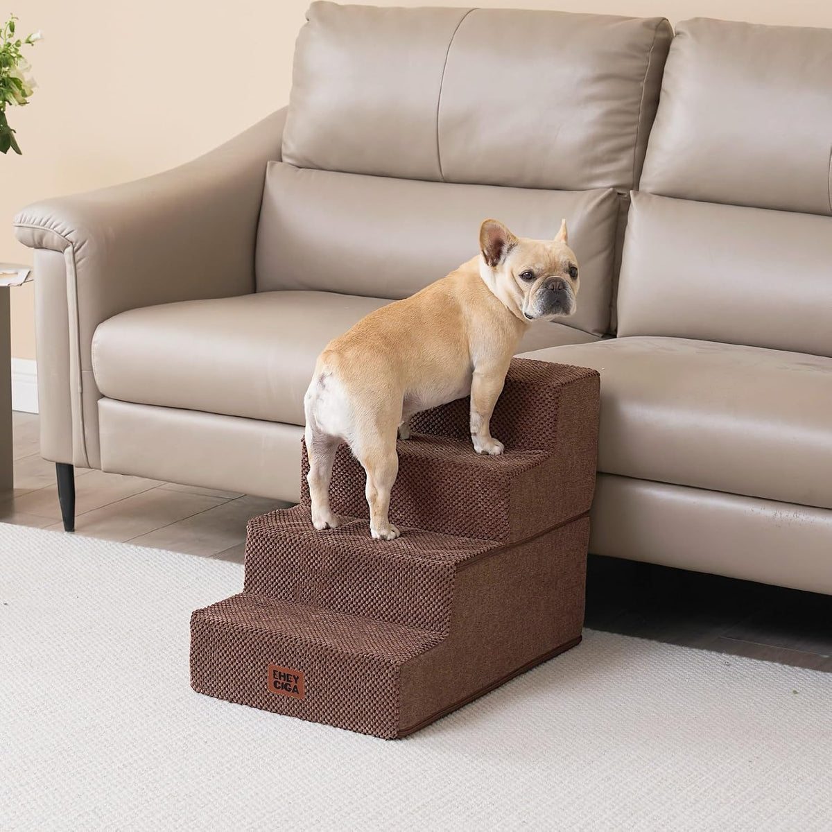 EHEYCIGA Dog Stairs for Bed 18" H, 4-Step Dog Steps for High Bed, Brown