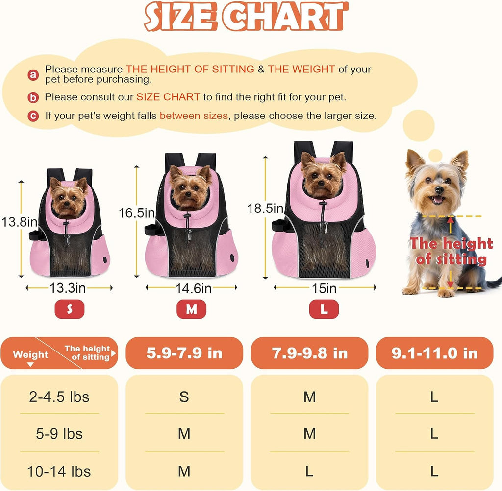 WOYYHO Pet Dog Carrier Backpack, Ventilated Mesh Small Dog Front Backpack