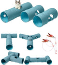Cat Tunnel, 3 Straight Shaped Tunnels 6 DIY Shapes with Wand Toys, No Noise Scratch Resistant Cool Linen Fabric, Interactive Pet Tunnel Tube for Indoor Cats, Puppy and Rabbits