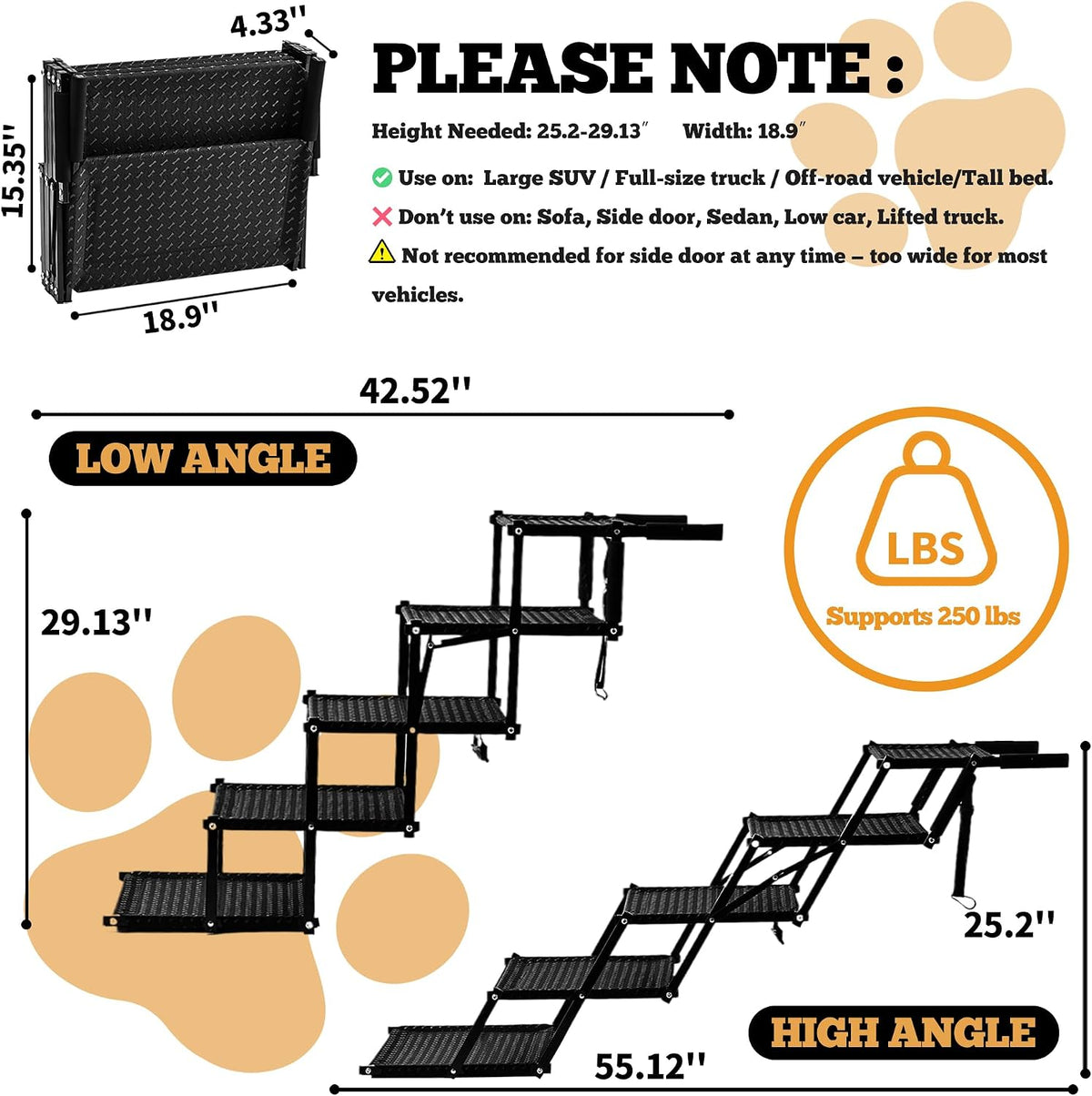 Extra Wide Dog Stairs for Car, 5-Step Pet Stairs for Senior & Large Dogs