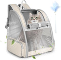Cat Backpack Carrier, Small Dog Carrier Backpack with Fully Ventilated Mesh, Kitten Wand Feather Toy & Safety Leash, Collapsible Travel Hiking Pet Carrier for Small Dogs Cat Puppy Kitten Bunny (Beige)