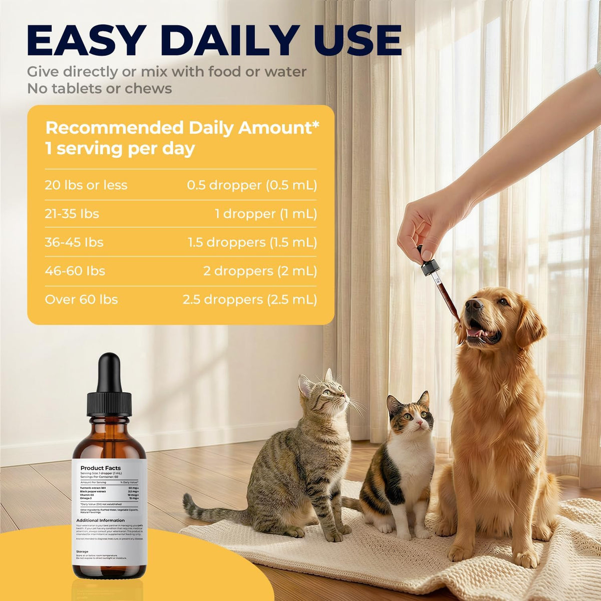 Turmeric Curcumin Liquid for Dogs & Cats, Joint & Mobility Formula