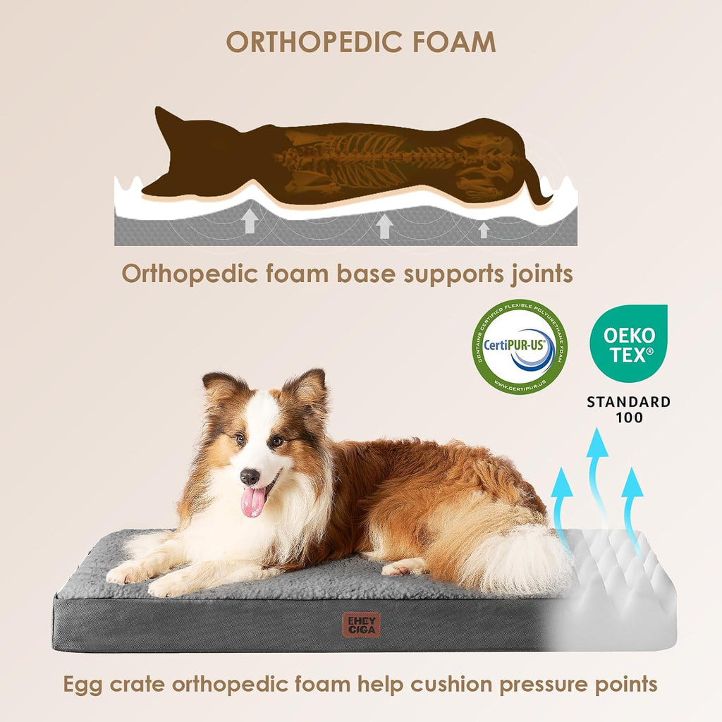 EHEYCIGA Orthopedic Dog Bed Large with Removable Washable Cover, 50IN Grey