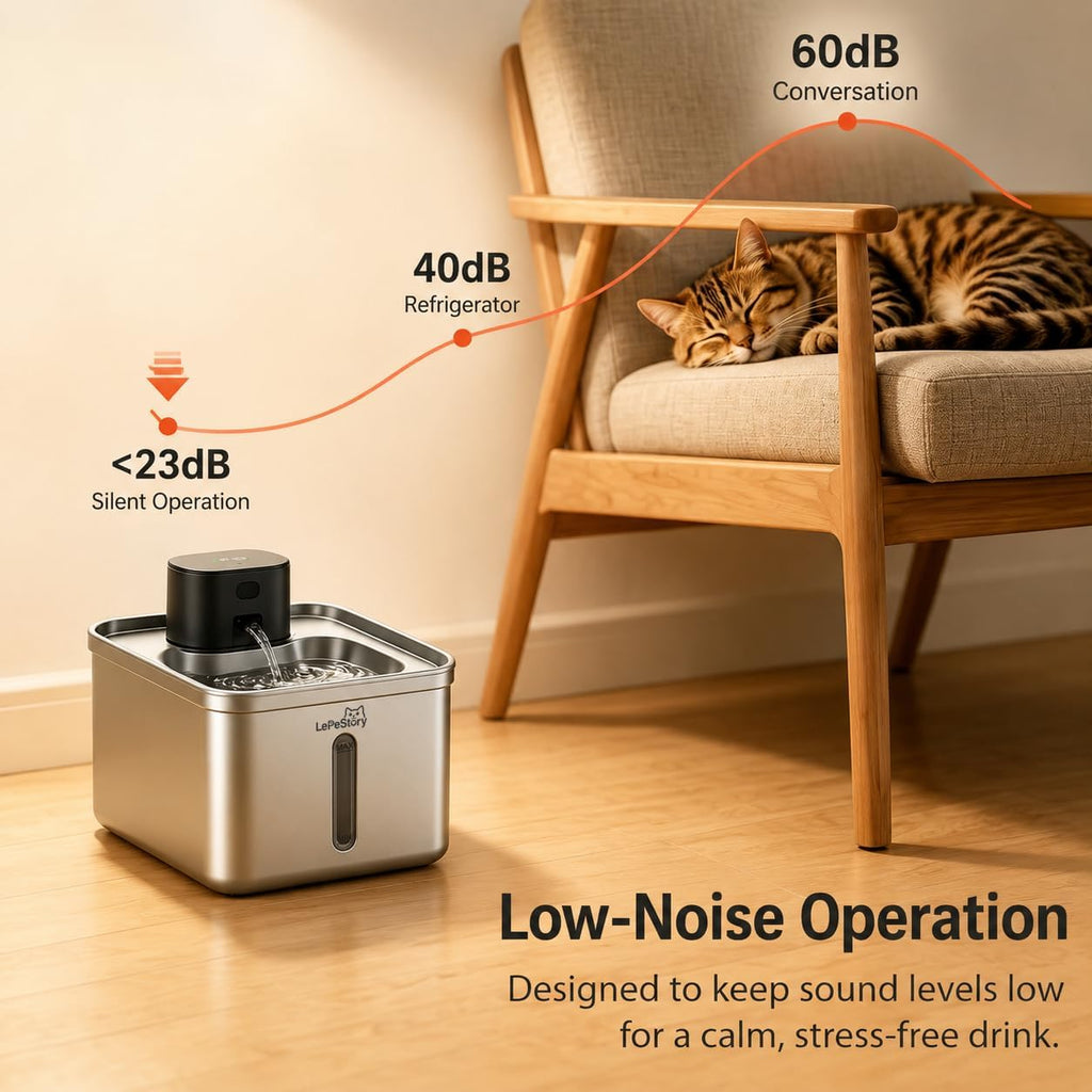 Cordless Cat Water Fountain Stainless Steel Motion Sensor 3.5L