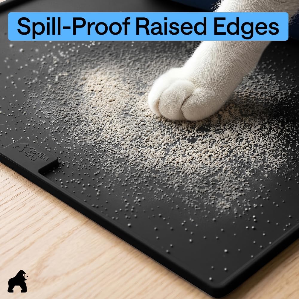 GORILLA GRIP Cat Litter Mat, Easy Clean Silicone Mats, 35x23 Black