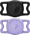 IP68 Waterproof AirTag Holder for Dog Collar, Silicone,Black&Purple, 2Pack