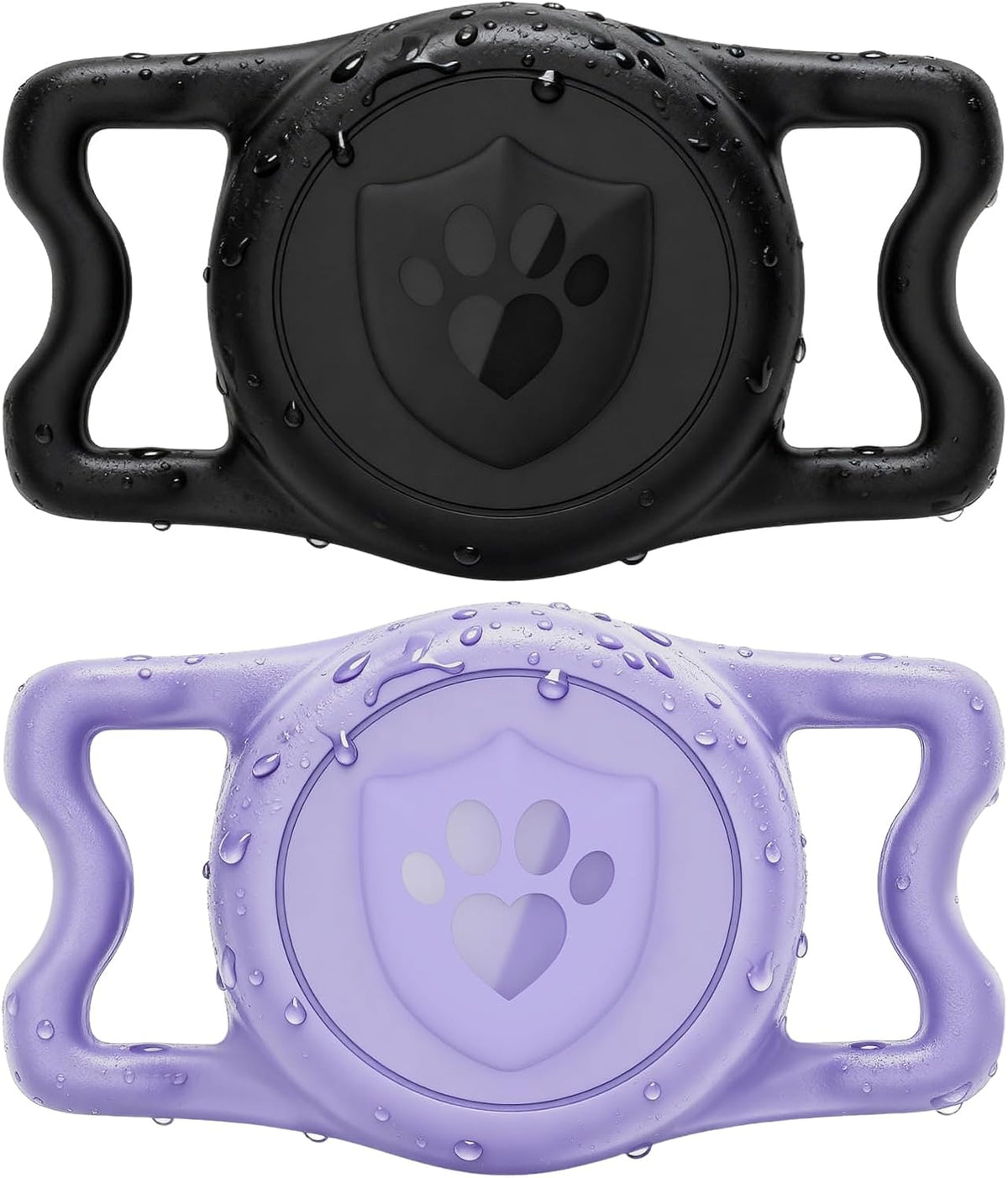 IP68 Waterproof AirTag Holder for Dog Collar, Silicone,Black&Purple, 2Pack