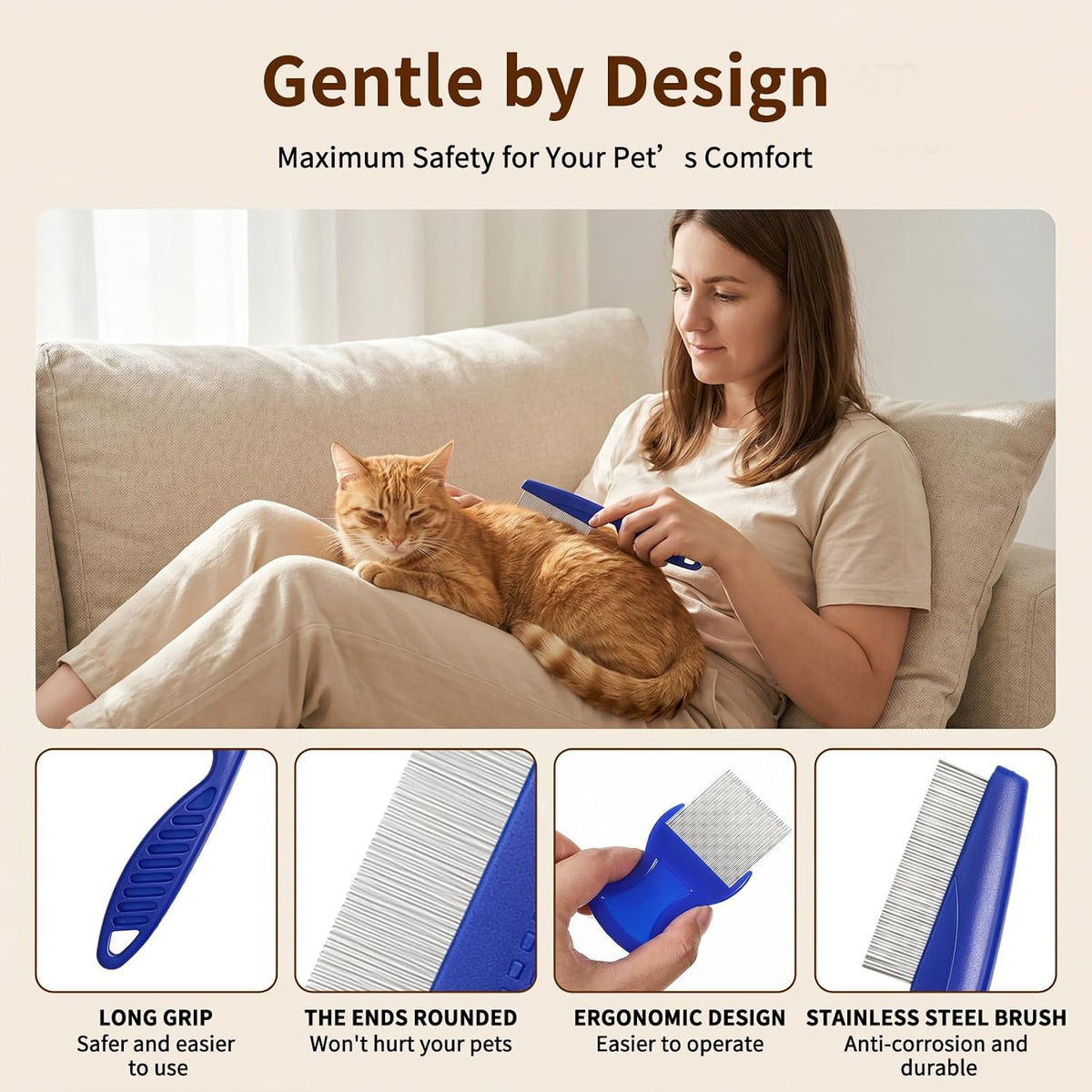 6Pcs Flea Lice Comb Set for Cats and Dogs, Pet Grooming Combs
