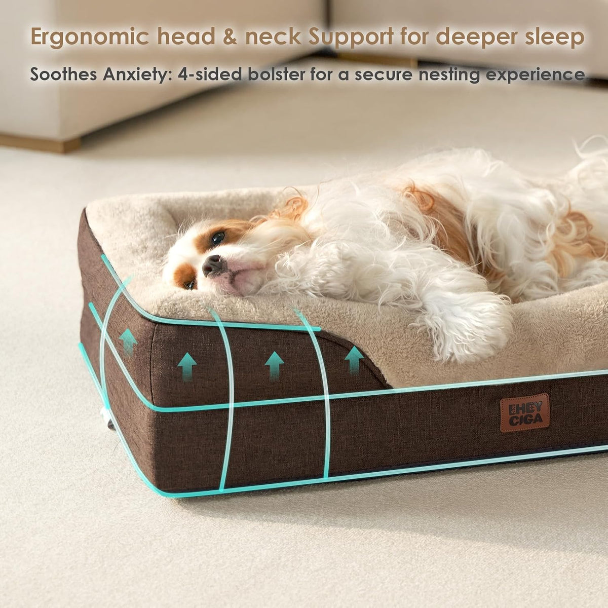 EHEYCIGA Orthopedic Dog Bed for Large Dog, Memory Foam Dog Couch, Brown
