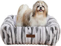 Modern Threads Ribbed Plush Two-Tone Cuddler Dog Bed, Ultra-Soft Faux Rabbit Fur, Supportive Bolstered Sides, Removable Washable Cover, Bed for Small to Medium Dogs, Silver, (24" L x 20" W x 8" Th)