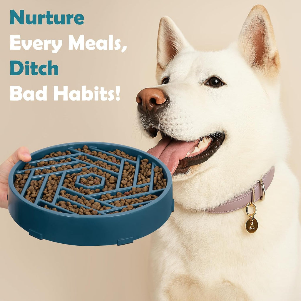 TOBYTO Slow Feeder Dog Bowls Large Medium Breed,Anti-Choking Slow Eating Dog Food Bowl,Non Slip Pet Slower Food Feeding Bowls Large Puzzle Slow Feeder Bloat Stop Maze Dog Dishes,Dark Blue