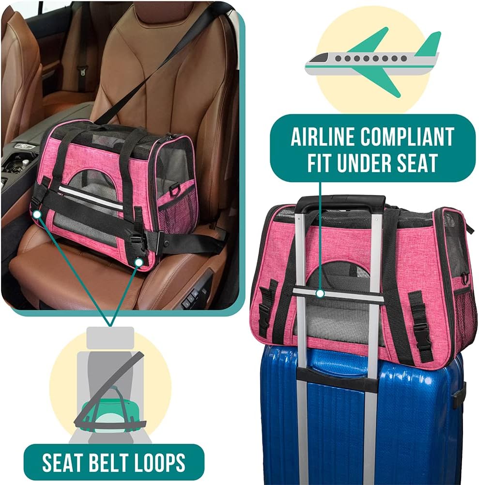 PetAmi Airline Approved Pet Carrier for Cats Small Dogs, Large Heather Pink