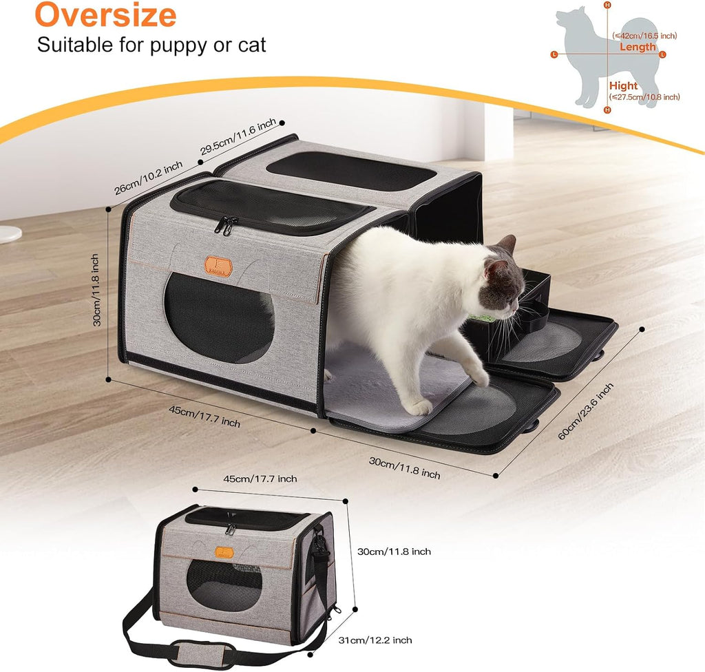 Cat Travel Carrier with Litter Box, Large Cat Carrier for Car
