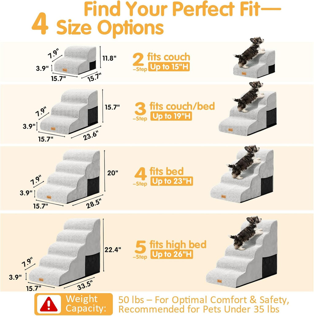 Topmart High Density Foam Dog Steps 5 Tiers, Extra Wide Deep Pet Steps