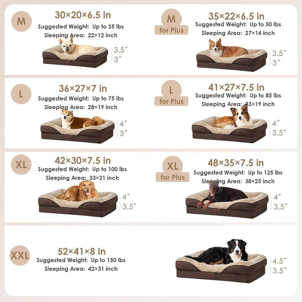 EHEYCIGA Orthopedic Dog Bed for Large Dog, Memory Foam Dog Couch, Brown