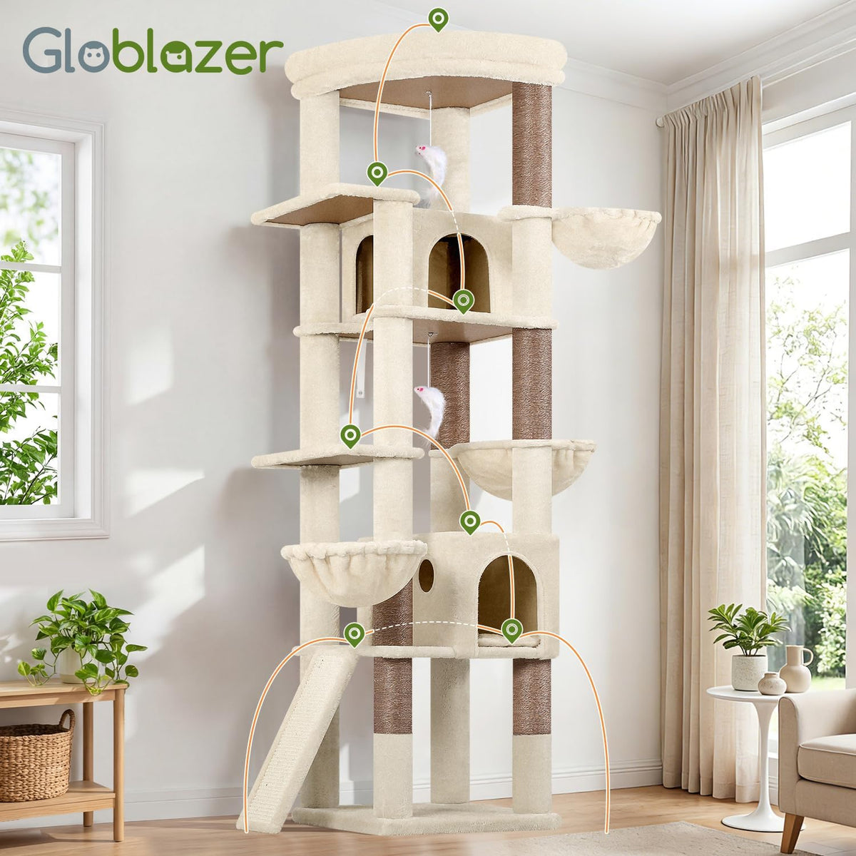 Globlazer Extra Large Cat Tree for Indoor Multiple Cats, S78G, Beige