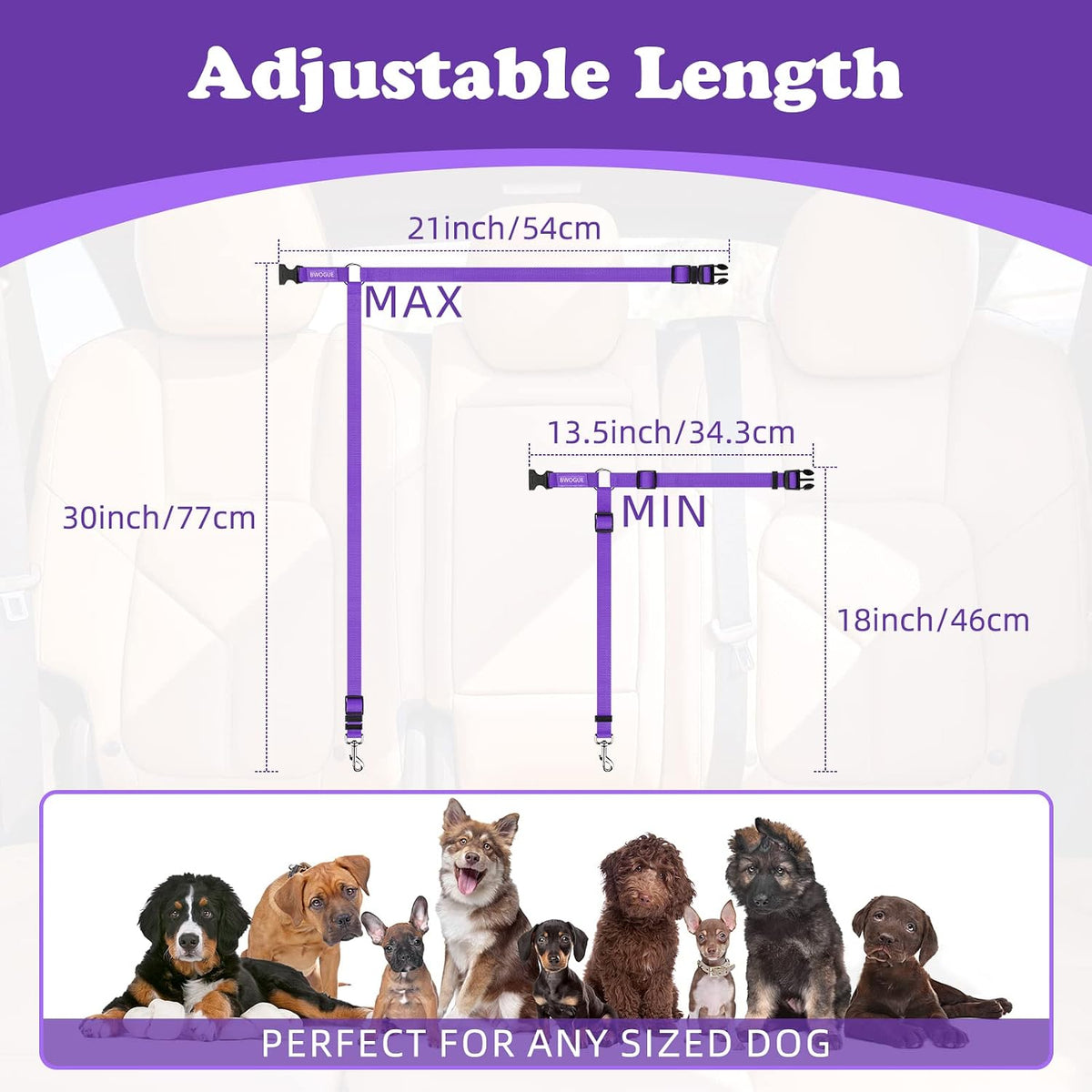 BWOGUE Dog Seat Belt for Car, Headrest Restraint Safety Lead, 1 Pack