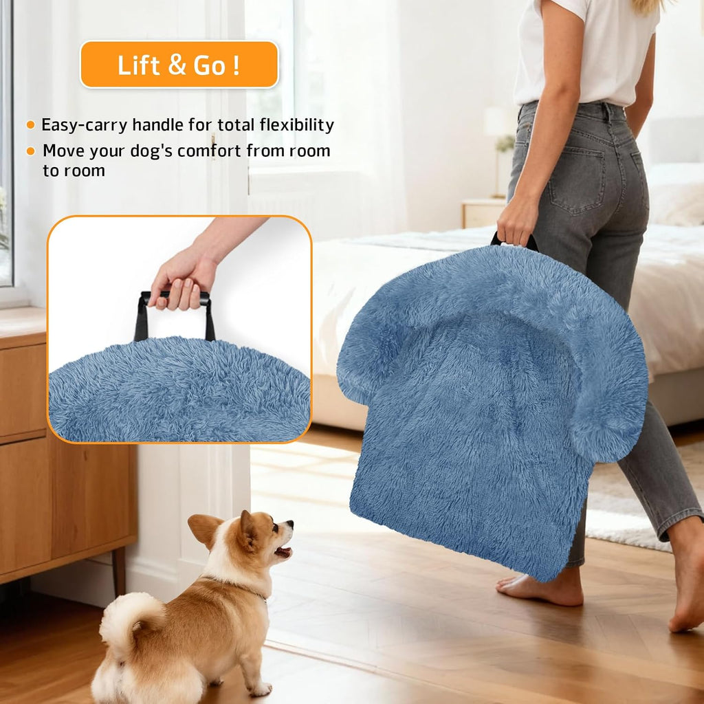 GGIB Calming Dog Bed Fluffy Plush Dog Mat for Furniture Protector with Removable Washable Cover for Large Medium Small Dogs and Cats (Medium, Navy)