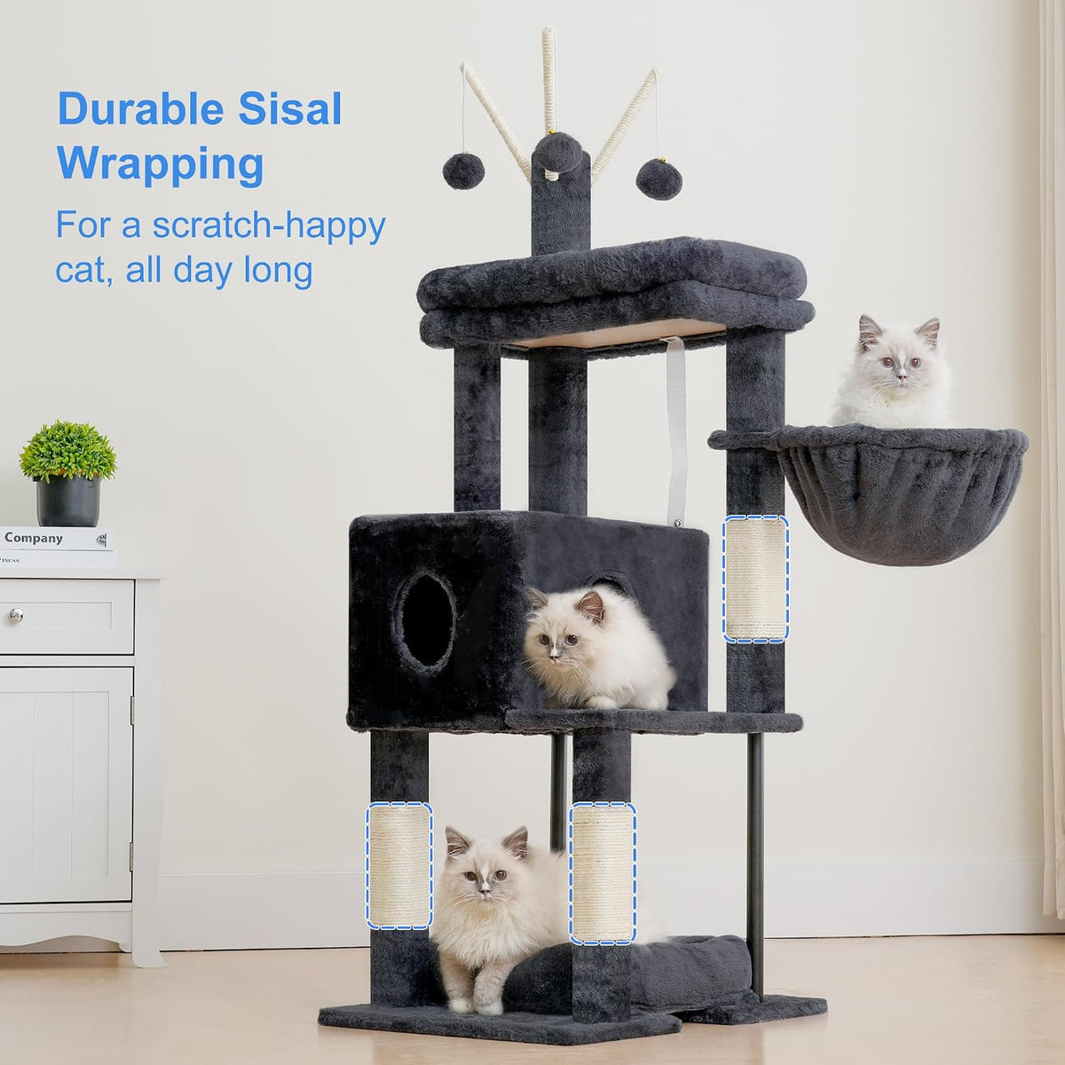 Heybly Cat Tree, 45.3" Cat Tower for Indoor Cats with Large Perch HCT202SG
