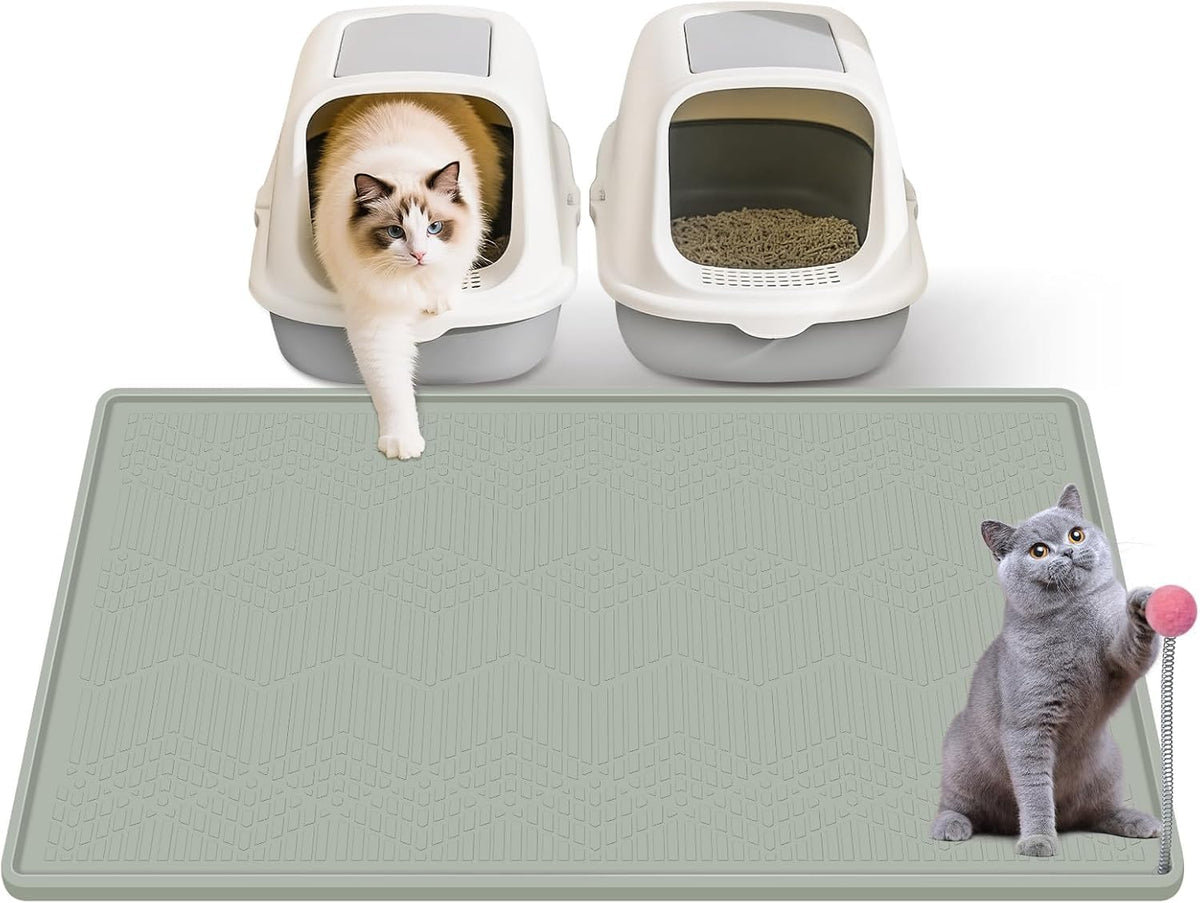 Cat Litter Mat, 38"X25" Large Litter Box Mat, Waterproof and Easy to Clean Silicone Cat Mat for Litter Box, Mat Litter Trapping Mat for Scatter Control, Keep the Floor Clean (Green)