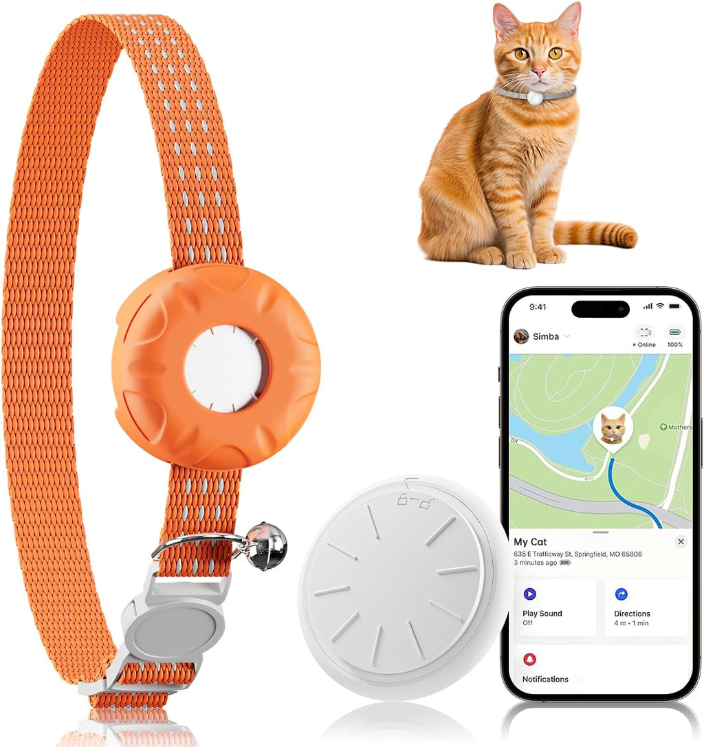 GPS Tracker for Cats, Mini Cat Tracker, Pet Tracker No Monthly Fee, Compatible with Apple Find My(iOS Only), Anti-Lost, Finder Tag for Cars, Pets, Kids, Items, Orange