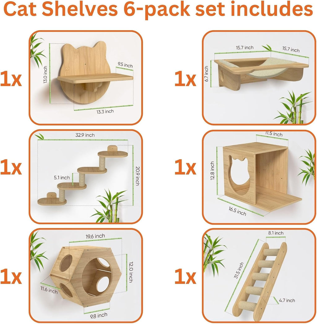 Wall-Mounted Cat Furniture for Climbing - Indoor Wooden Floating Shelves, Perches, Hammock, Bed, Bridges, and Walkways - Different Models Available