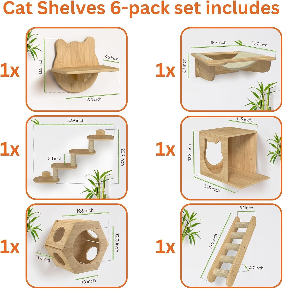 Wall-Mounted Cat Furniture for Climbing - Indoor Wooden Floating Shelves, Perches, Hammock, Bed, Bridges, and Walkways - Different Models Available