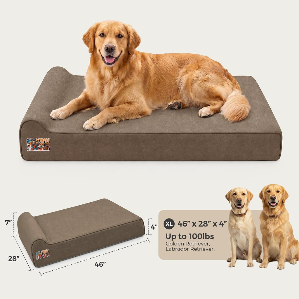Sytopia Orthopedic Dog Beds for Large Dogs – 4" Extra Thick Memory Foam Pet Couch for Senior Dogs and Great Danes with Waterproof Liner & Washable Cover, Nonskid Bottom, 46"x28"x4", Brown