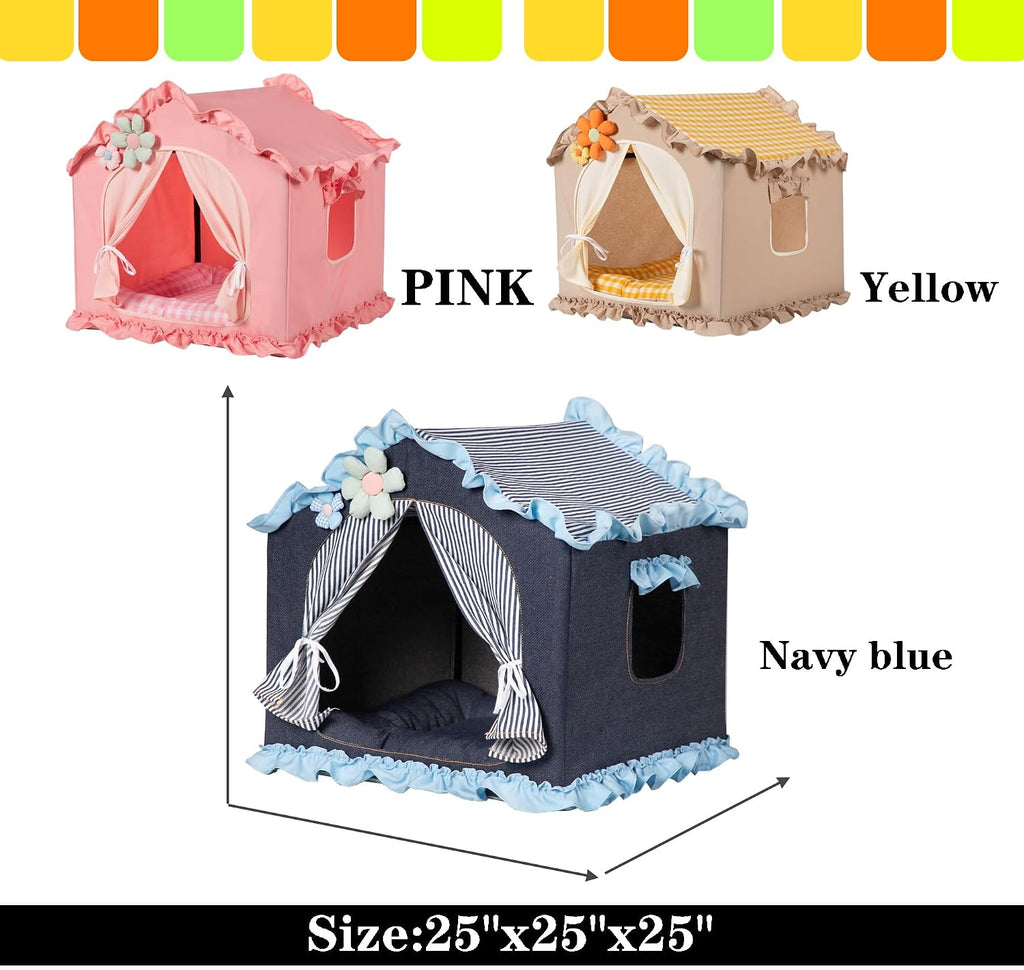 Denim Blue Indoor Dog House Frame Foldable Breathable for Small Dog