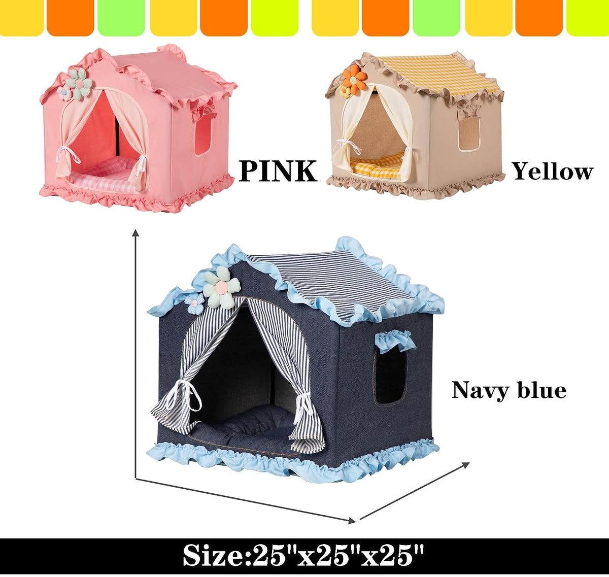 Denim Blue Indoor Dog House Frame Foldable Breathable for Small Dog