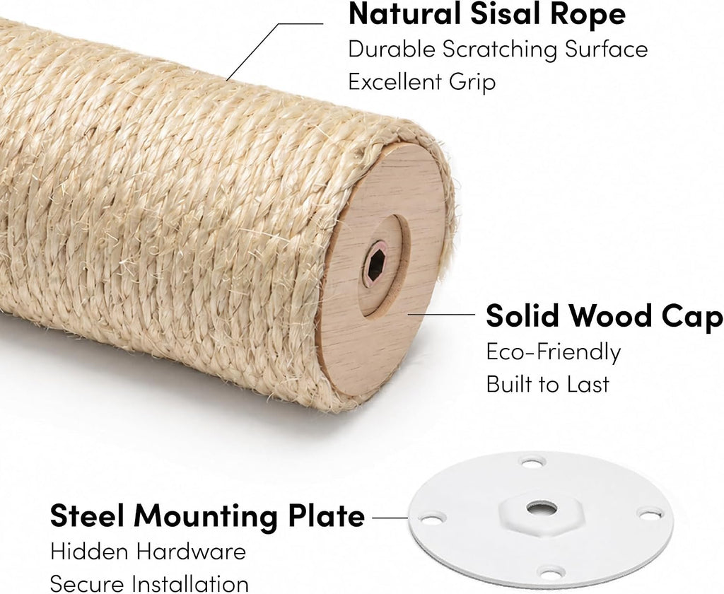 xympo Wall-Mounted Cat Climbing Steps, Floating Sisal Scratching Posts, 8 Inch, 3 Pack, Easy Drywall Install