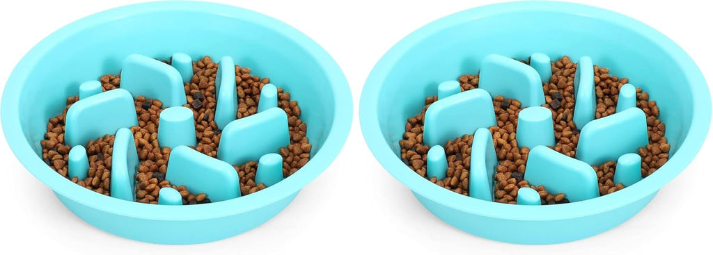 JASGOOD Slow Feeding Dog Bowl for Raised Pet Feeders Blue Maze Food Water Bowl Compatible with Elevated Diners(Blue,Fit Opening Fit Opening 7.5"-8") (Pack of 2)