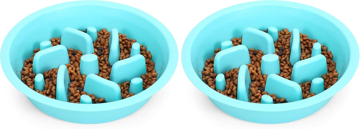 JASGOOD Slow Feeding Dog Bowl for Raised Pet Feeders Blue Maze Food Water Bowl Compatible with Elevated Diners(Blue,Fit Opening Fit Opening 7.5"-8") (Pack of 2)