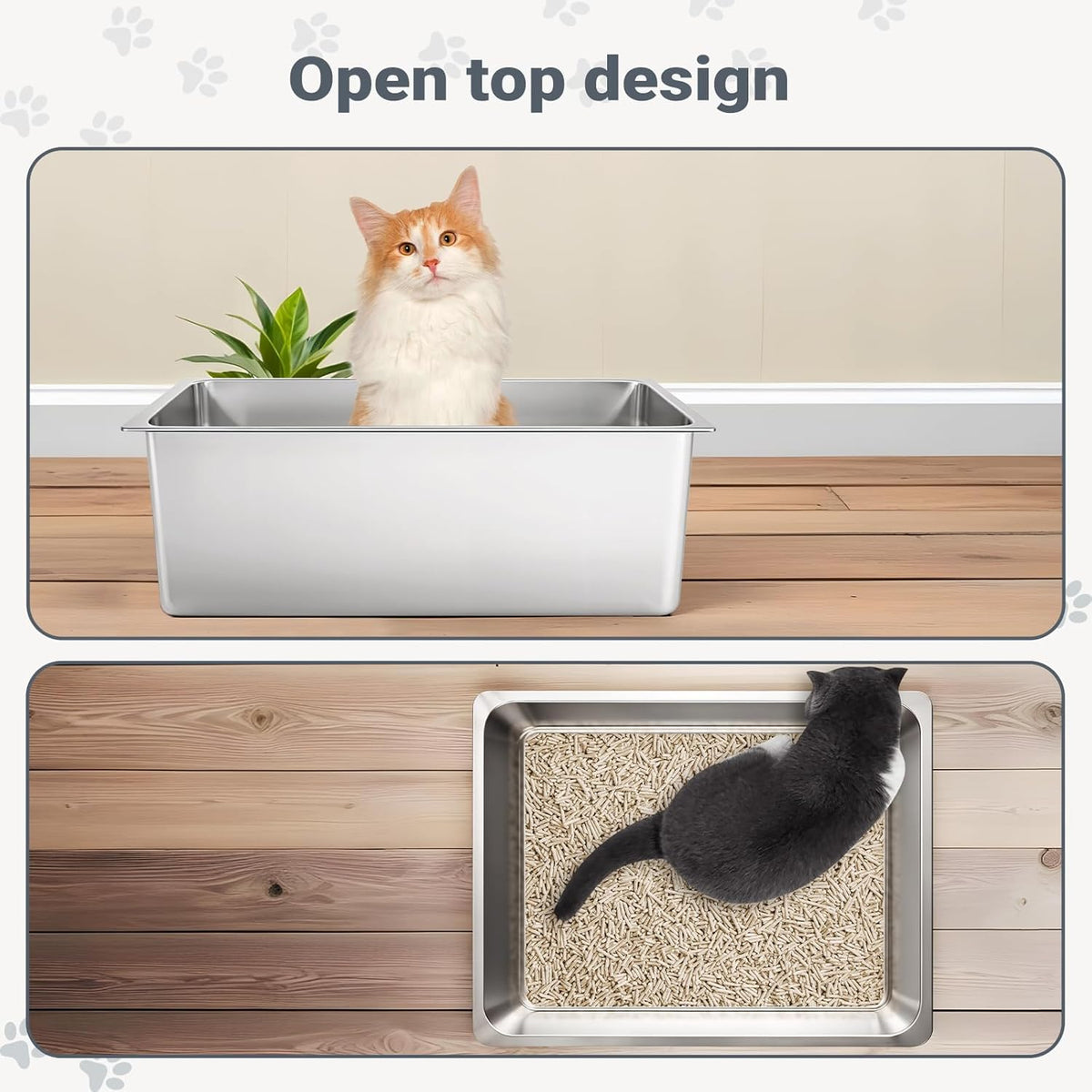 Kirecoo XXL Stainless Steel Cat Litter Box High Sided, Non-Stick | Solid Metal Box, Odor Free, Non Stick, Rust Proof, Easy to Clean, Ideal for Cats, Kittens, Multi-cat & Rabbits, Indoor Use
