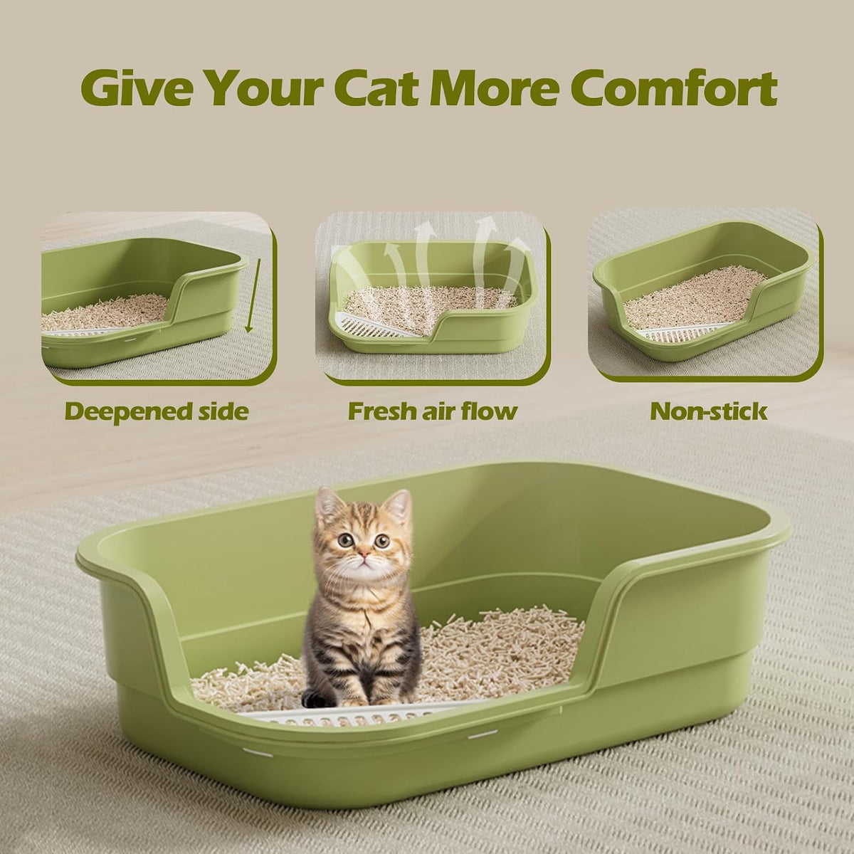 Extra Large Cat Litter Box with High Sides,Cats Boxes for Indoor Cats,Cat Litter Pan for Kitty,Litter Box with Low Entry,Easy to Clean,Anti-Splashing,23.6" x15.7" x5.9" (White)