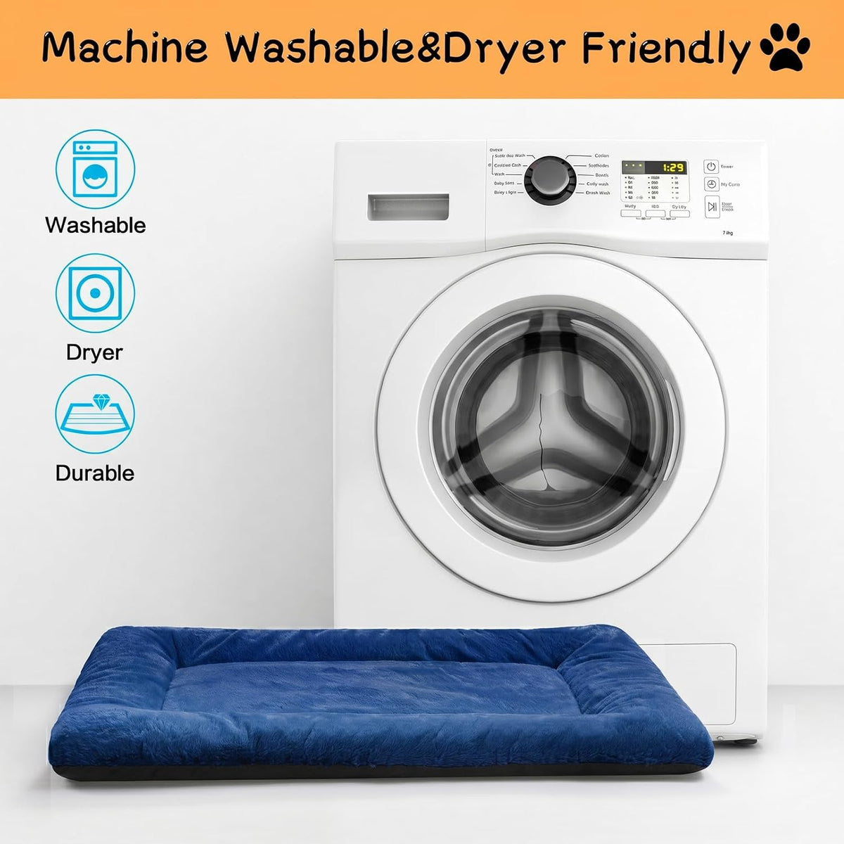 Dog Crate Pad Washable Dog Bed for Crate Large Cozy Mat 48-Inch Navy Blue