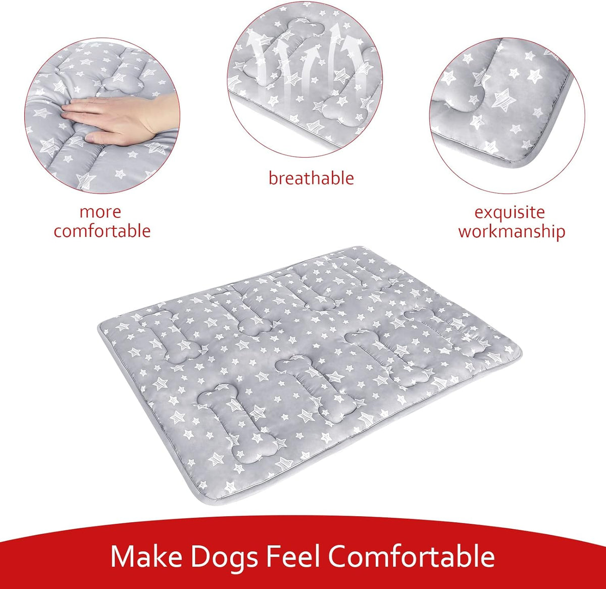 Dog Crate Bed Mat (36" X 23"), Soft Dog Bed Pad Mat with Cute Stars