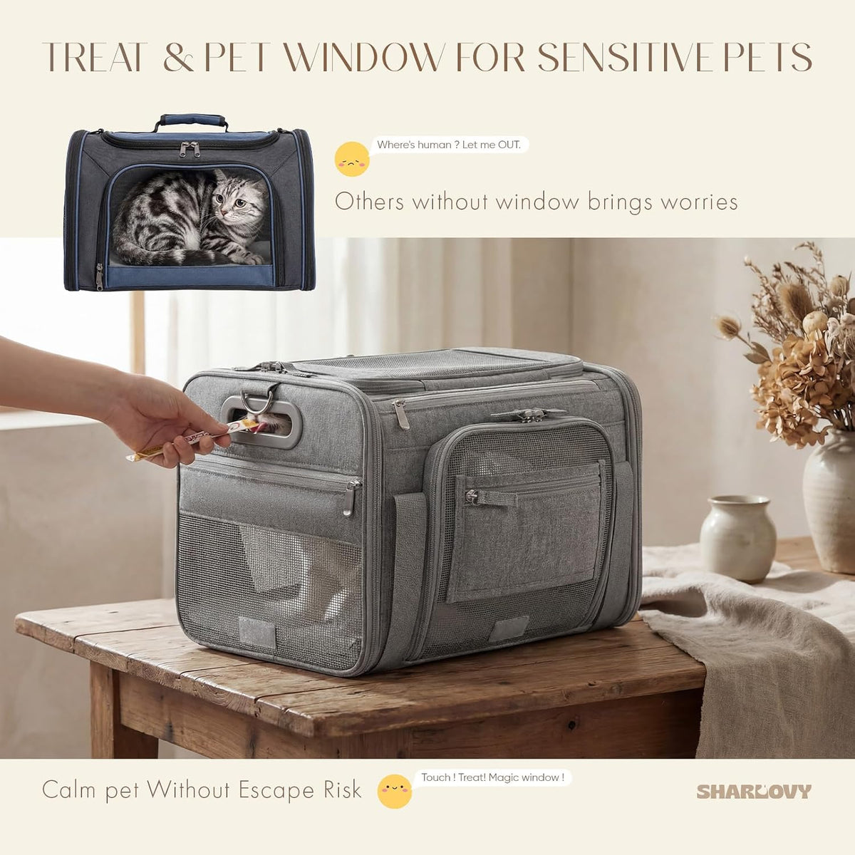 Top-Expandable Pet Carrier with Treat Pet Window,17x11x9.5 Airline Approved