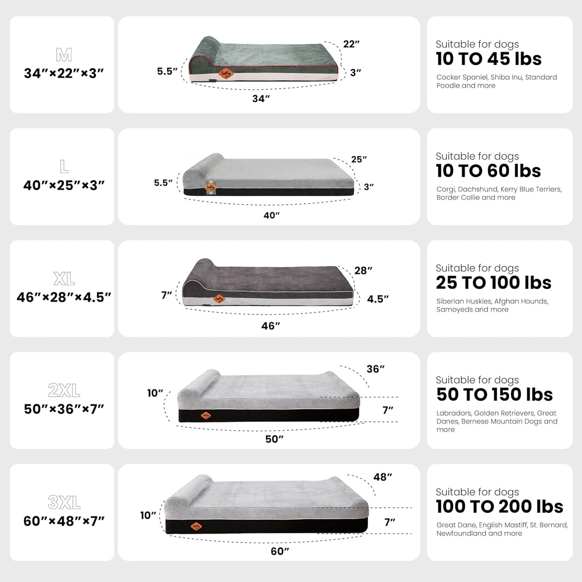 Laifug Orthopedic Dog Bed, Chocolate 50''x36''x10'', Memory Foam