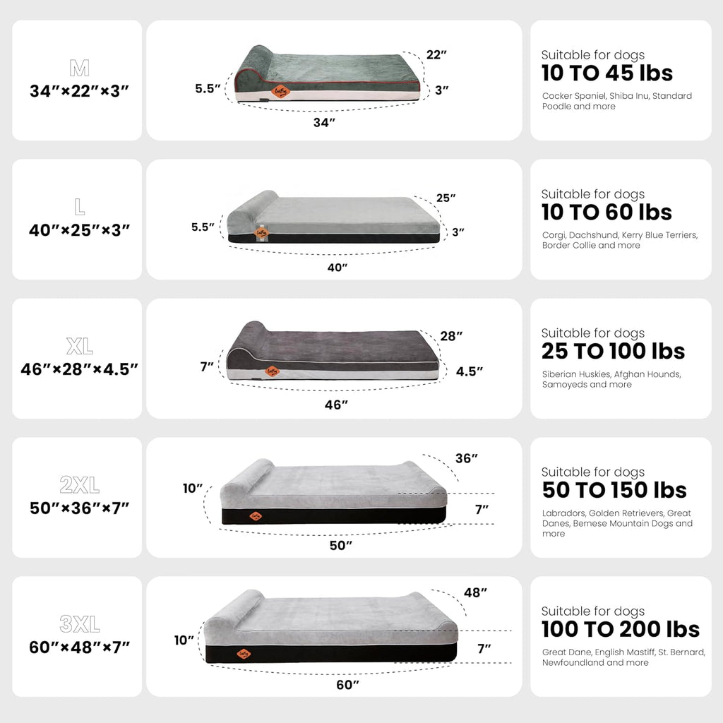 Laifug Orthopedic Dog Bed, Brown 50''x36''x10'', Memory Foam