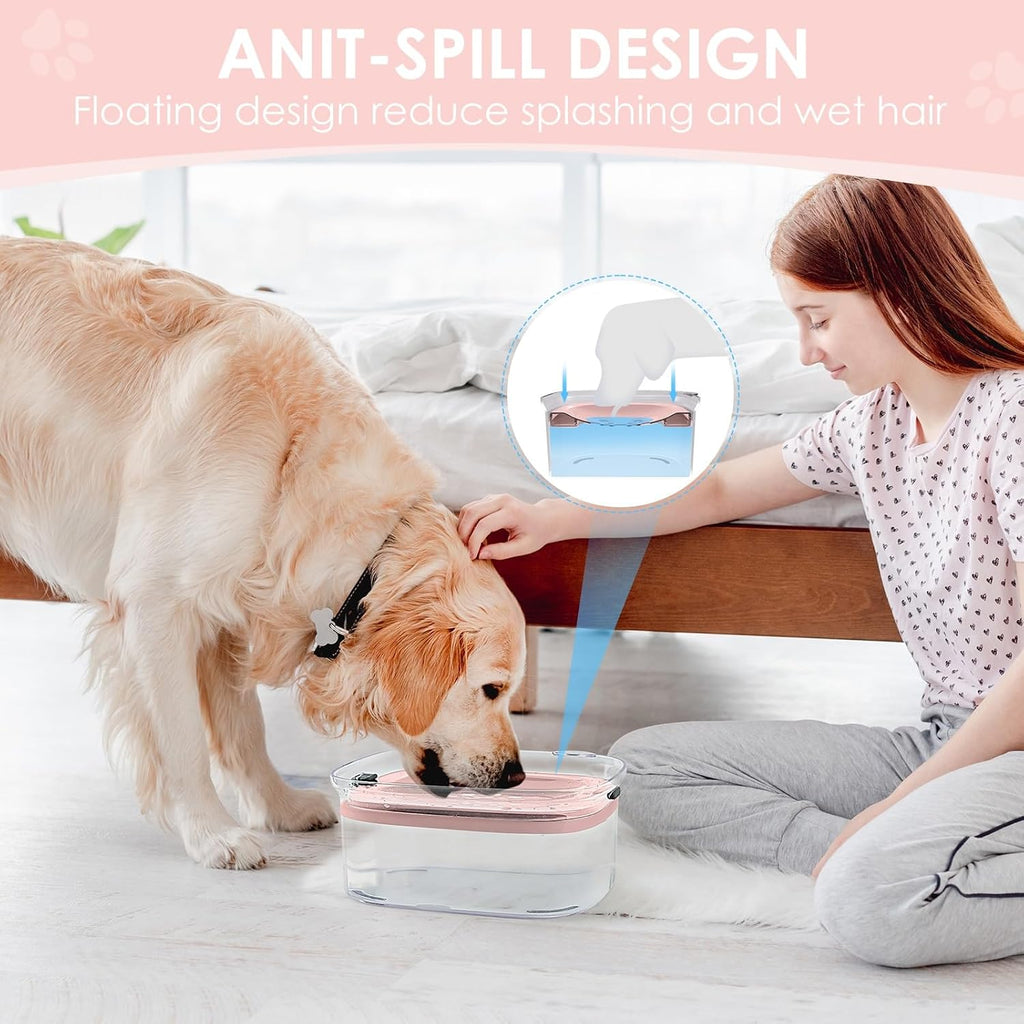AONKEY 3L No Spill Dog Water Bowl with Slow Drinking Disk(Pink)