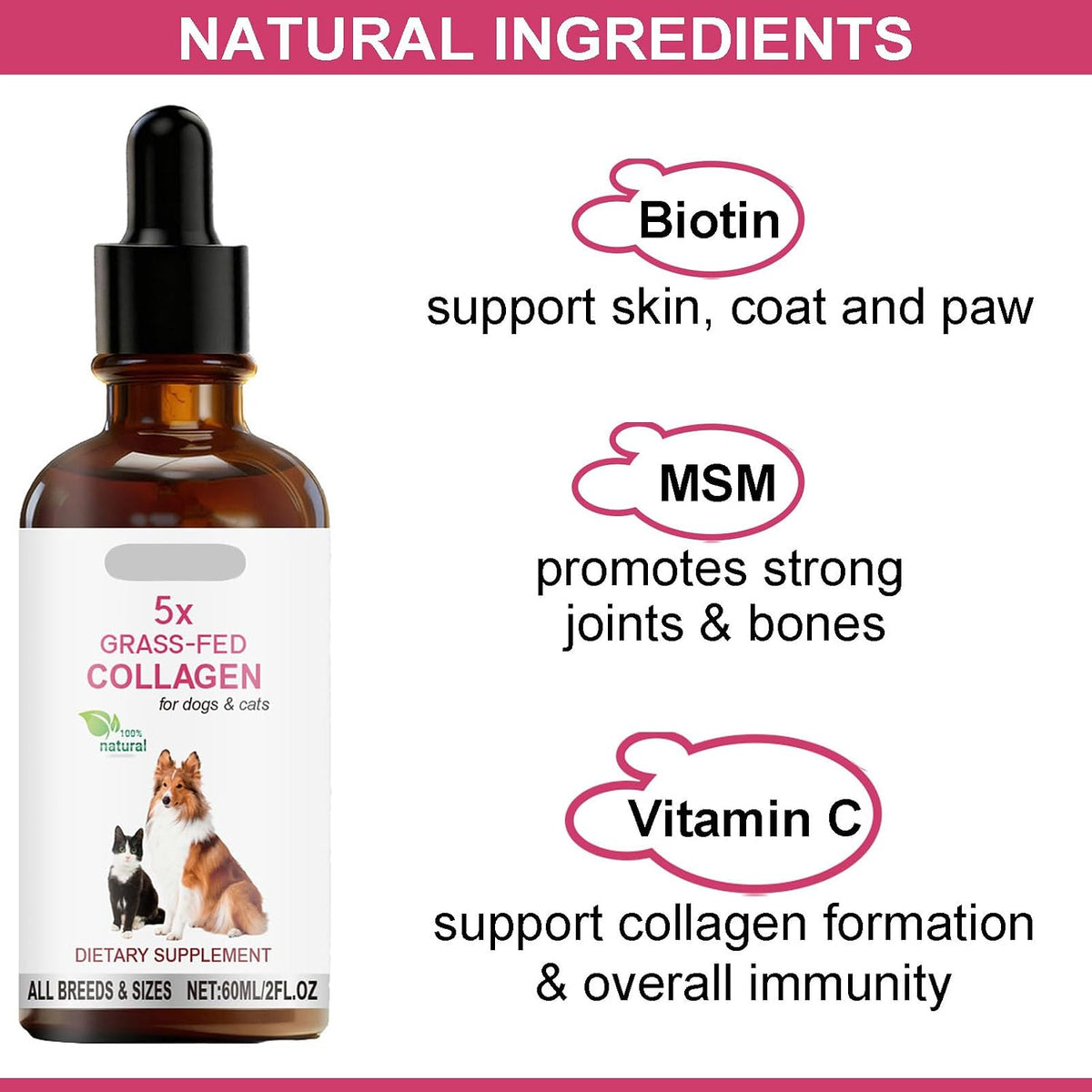 Collagen for Dogs & Cats, 5 Types Collagen for Hip and Joints, Skin & Coat