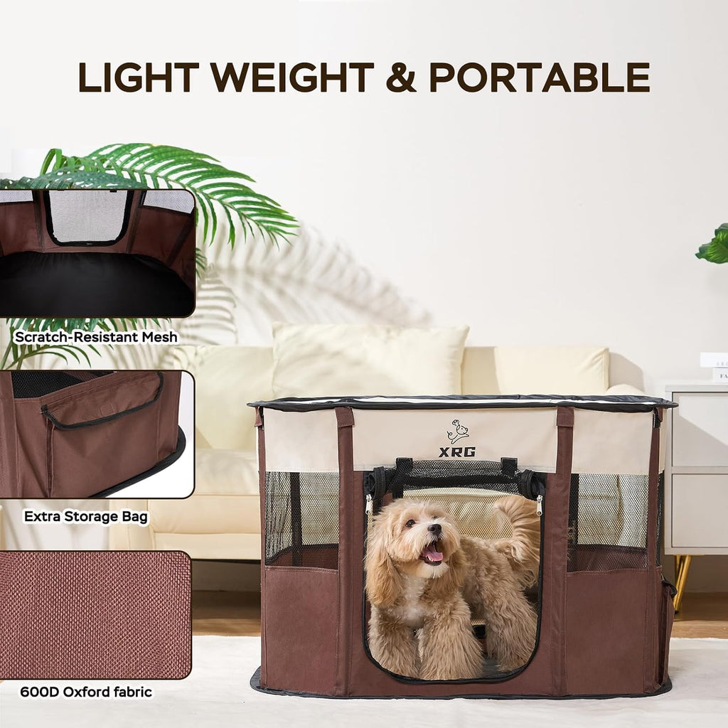 XRG Foldable Pet Playpen,Indoor Cat cage Puppy Crates L(35.4"x27.6"x23.6")